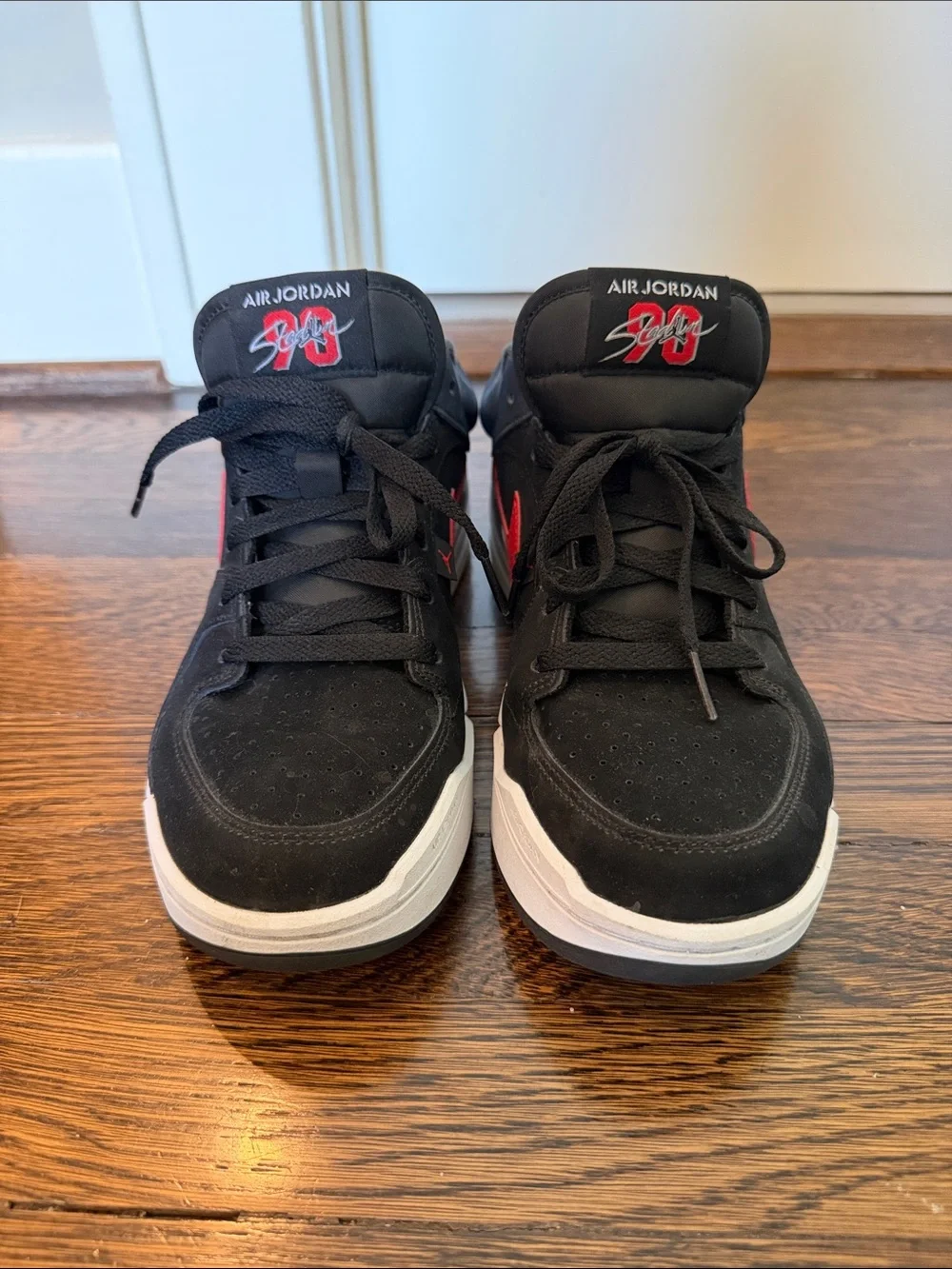 Nike Jordan Stadium 90 Sneakers with Red Swoosh and Upper Black Suede